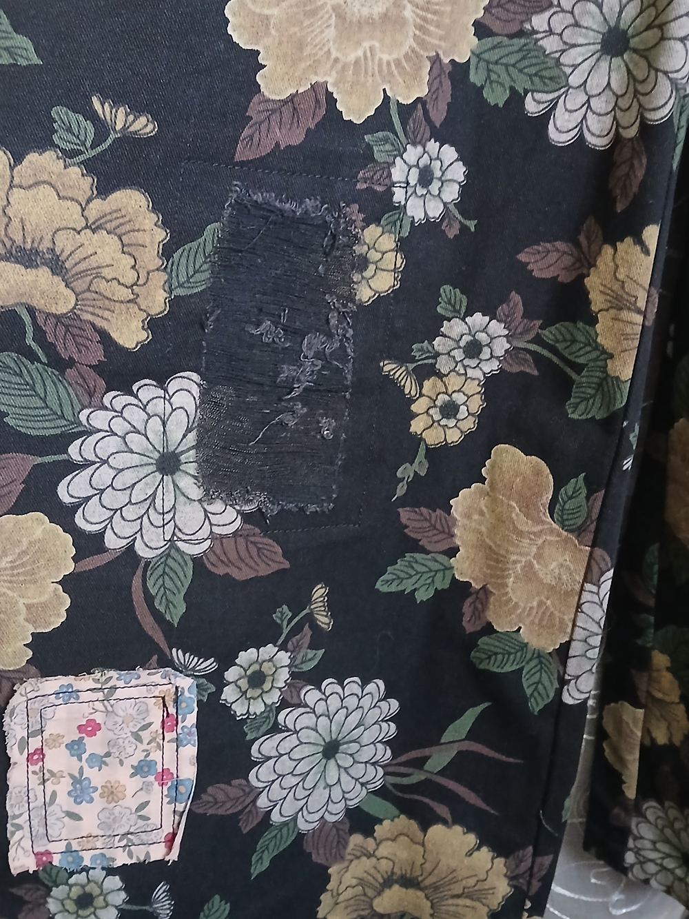 POL Black Wide Leg Overall with Gold Floral and Olive Leaf Accents - Picture 3 of 7